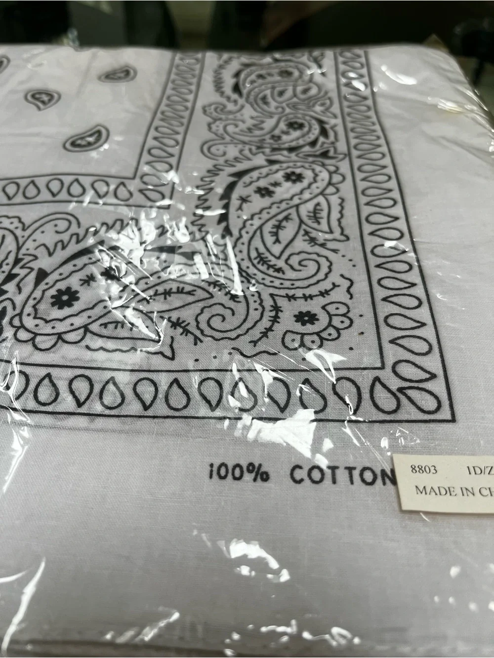 Classic White Cotton Bandana with Black Paisley Print